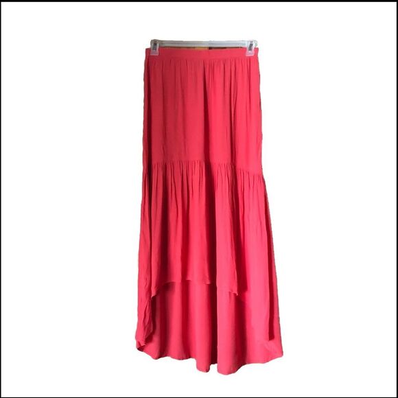 G.I.L.I. Chiffon Tiered Shark Bite Maxi Skirt Orange - 4P - Picture 1 of 14